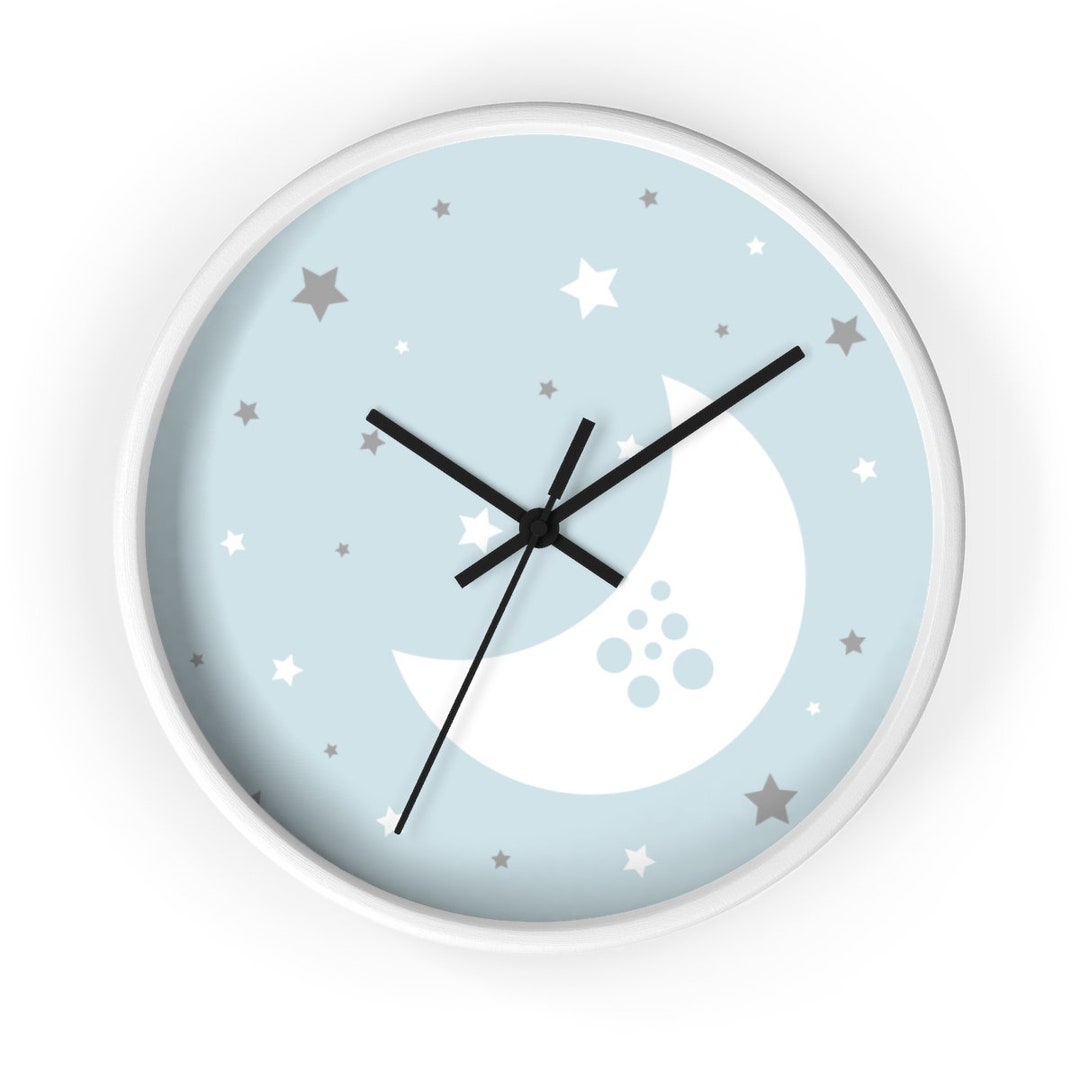 Nursery Wall Clock, Decorative Wall Clock, Pink Wall Clock, Moon and