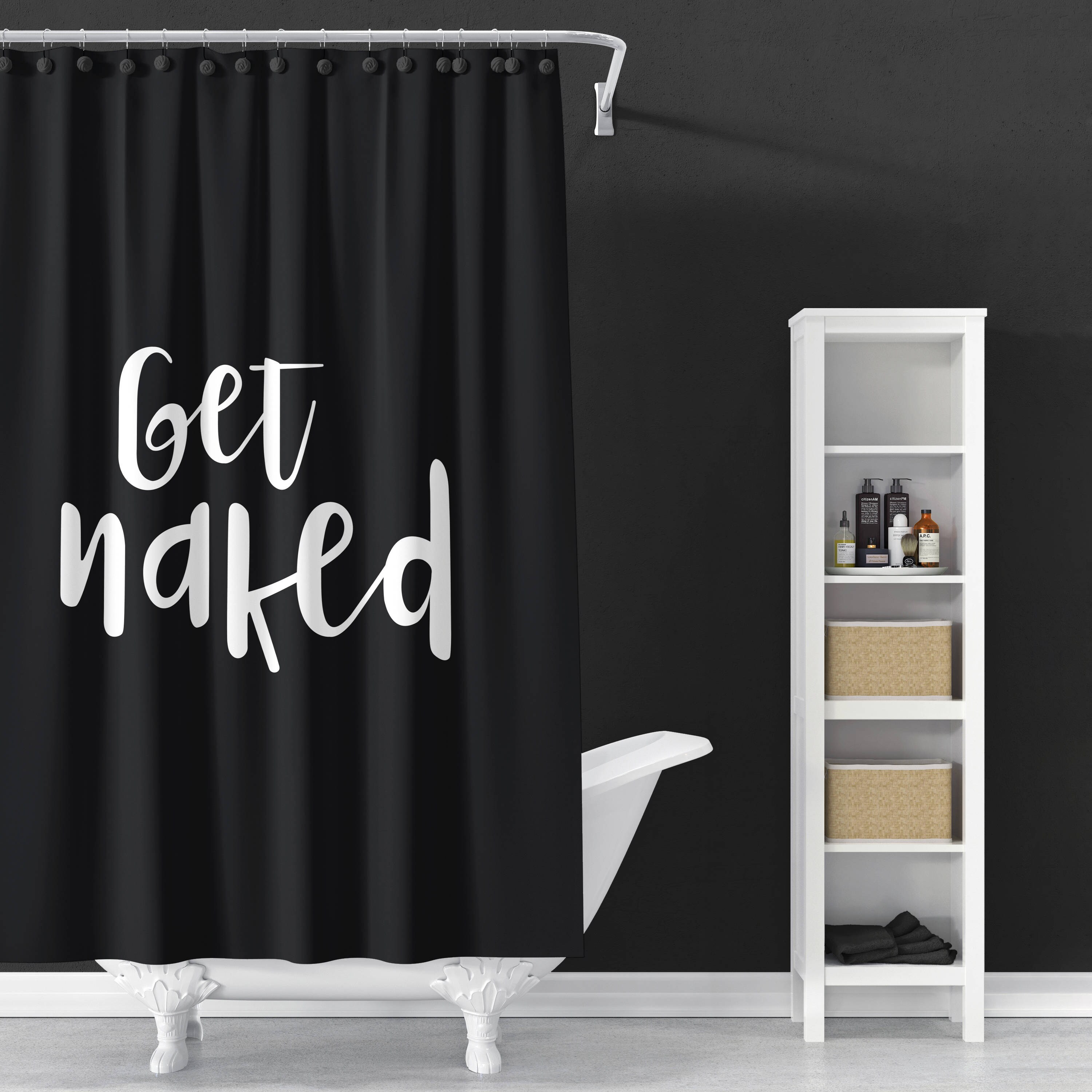 Eleroye Funny 'Get Naked' Shower Curtain - Black/Grey/White Art Print, 100% Polyester, 36 X 72 Inches With 12 Hooks - Machine Washable Bathroom Decor - View #8