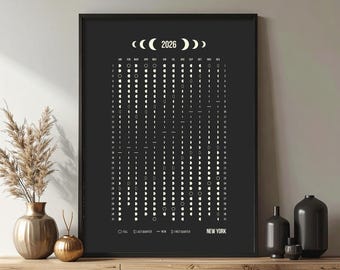 2026 Light Moon Phase Calendar (SHIPS FLAT) Hangable Lunar Wall Poster - Great as a Unique Gift, Moon Tracking, Décor & Art, Astrology - Celestial
