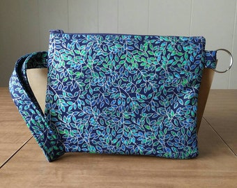 Metallic Blue Floral Wristlet