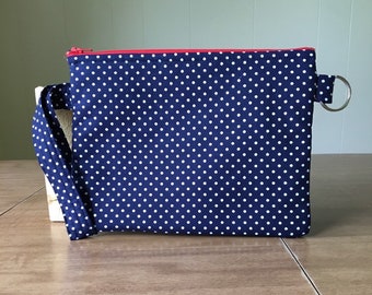 Navy Blue Polka Dot Wristlet