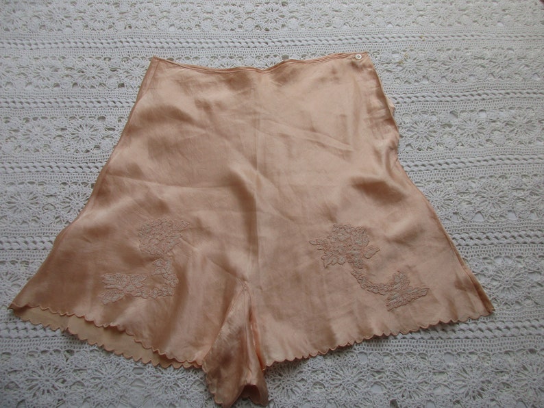 Beautiful Vintage Apricot SILK TAP PANTS with Lace Insert French Knickers Vintage Lingerie image 1