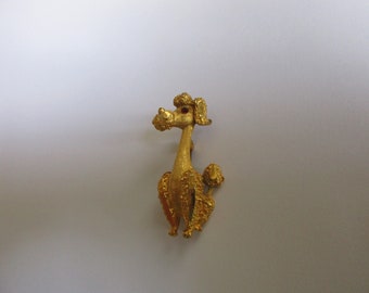 Vintage Gold Tone POODLE DOG BROOCH - Vintage Novelty Decorative Brooch - Dress Brooch