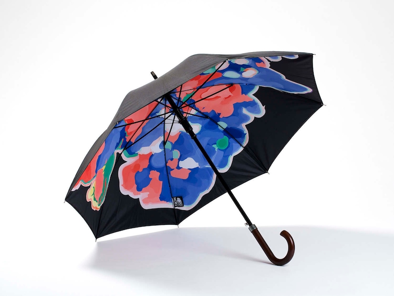 Deluxe Cane Umbrella, Wooden Handle, Automatic with Original Artwork, Strong and Windproof image 2