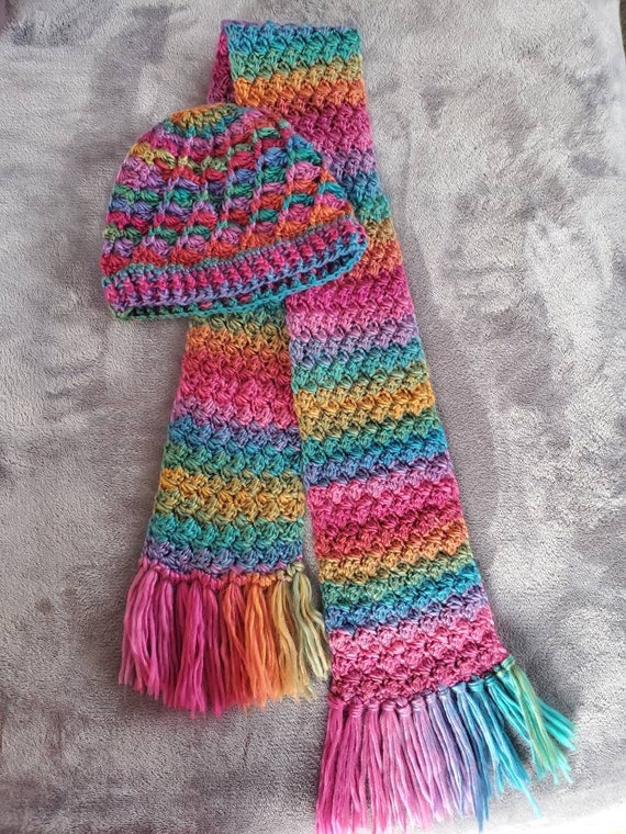 Rainbow Scarf and Hat Set for Girl Toddler - Etsy display picture 3
