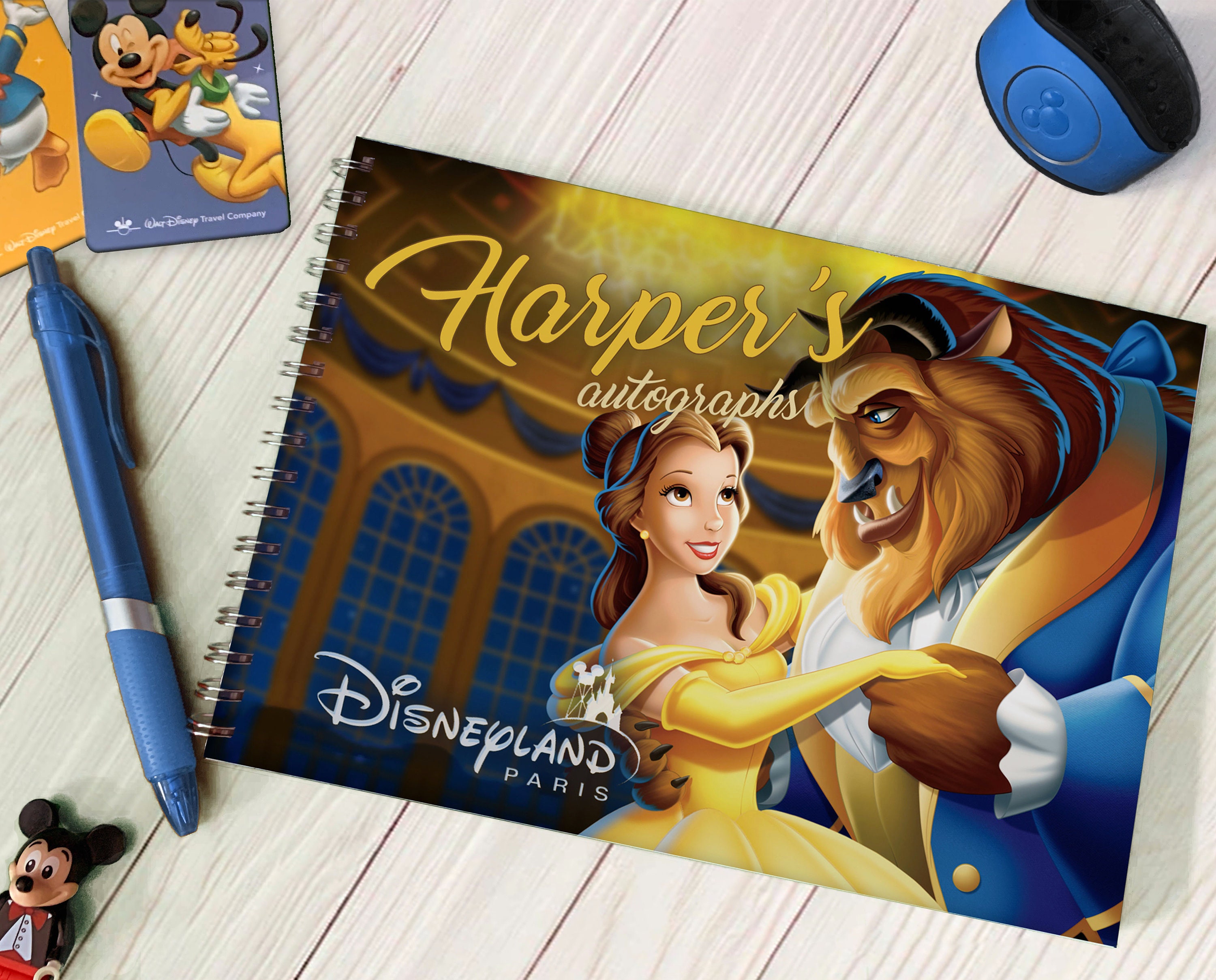 Libro de autógrafos personalizado de La Bella y la Bestia Disneyland /  Disney World -  México