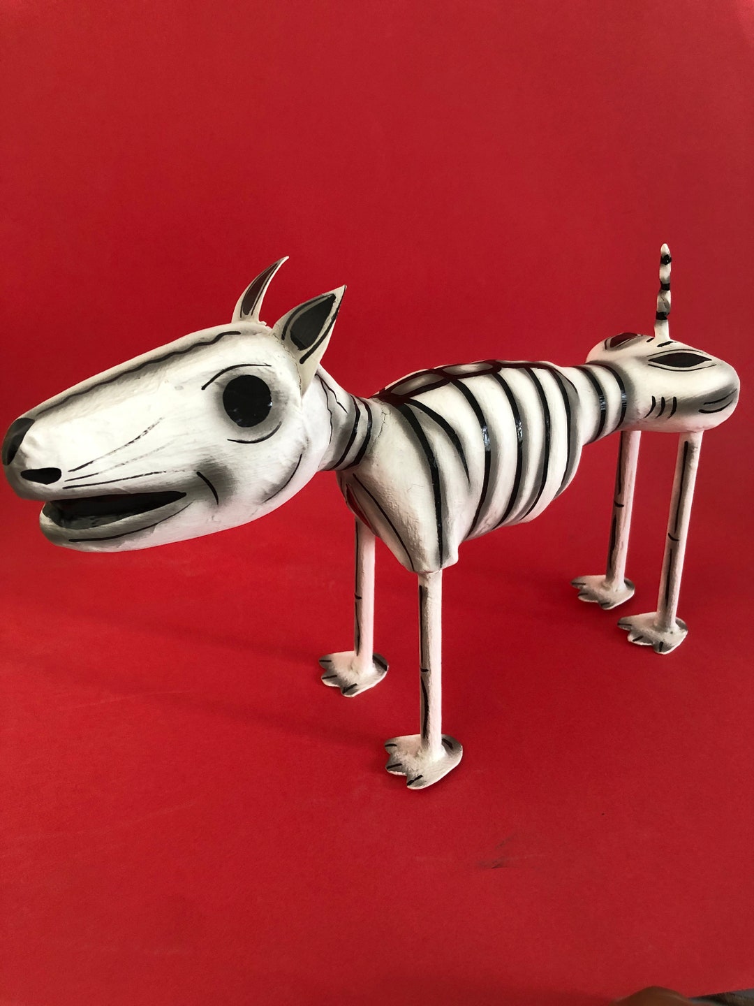 Mexican Folk Art Paper Mache Dog Cat Skeleton Calavera Sculpture