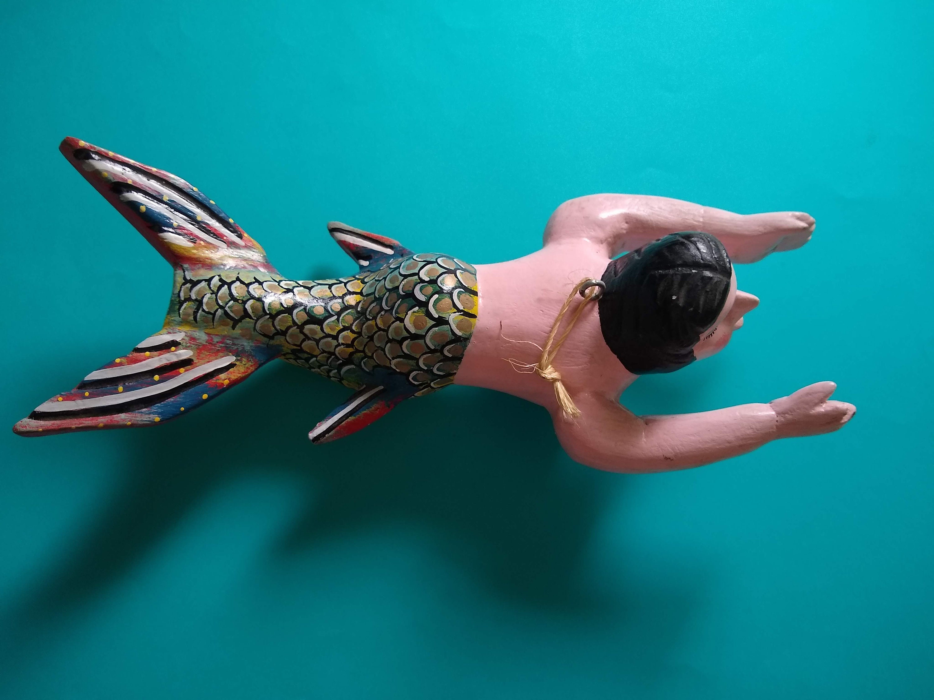 Mexican Folk Art Mermaid Sculpture Altar Wooden Handmade Day Etsy