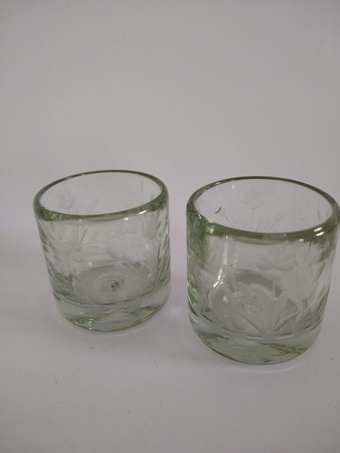 Set of Two Handmade Etched Blown Glass Shot Glasses Mezcal Etsy