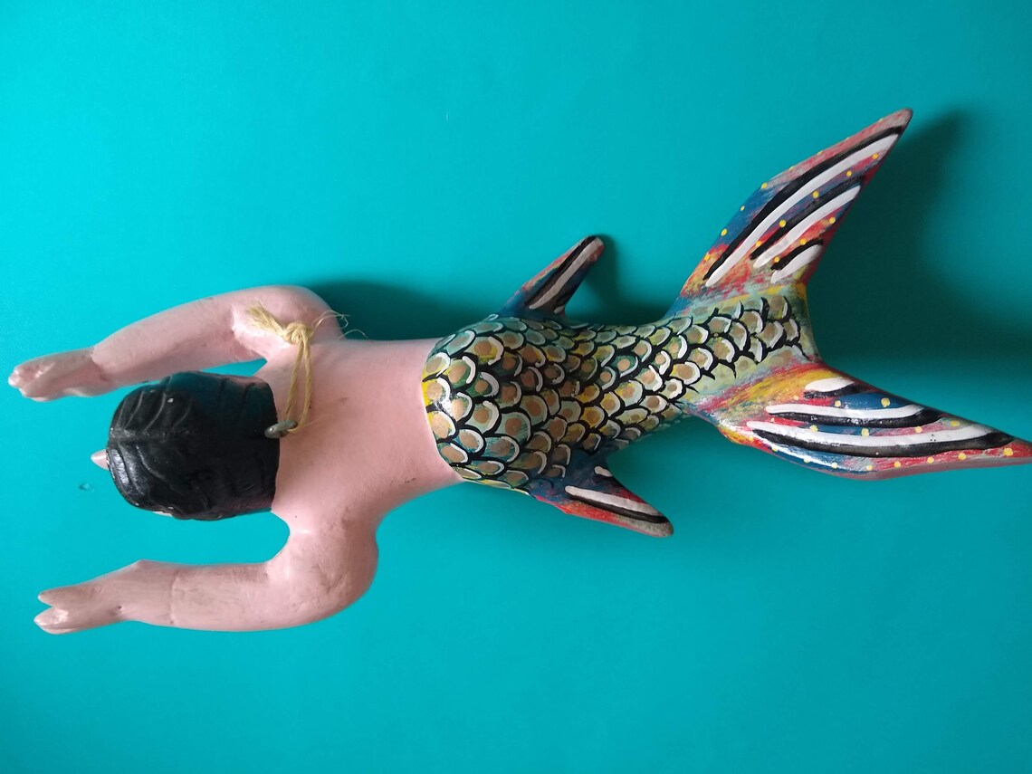 Mexican Folk Art Mermaid Sculpture Altar Wooden Handmade Day Etsy