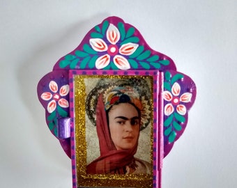 Mexican Folk Art Punched Tin Handmade Shadowbox Frida Kahlo Hojalata Oaxaca