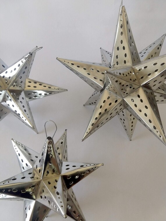 Large Punched Tin Mexican Handmade Star Lamp Hanging Lantern