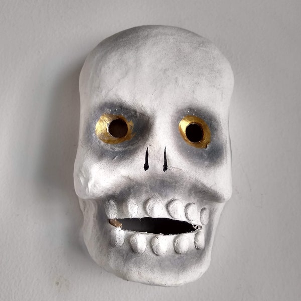 Mexican Folk Art Paper Mache Mask Altar Skull Calavera Handmade Day Of The Dead Oaxaca