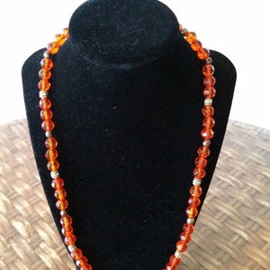 Vintage Orange Czech Glass Faceted  Bead Necklace