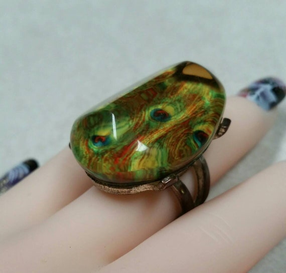 Vintage Clear Lucite Peacock Ring - image 6