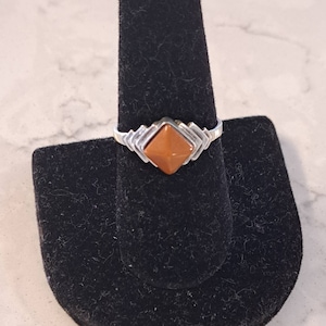 Vintage Russian Modernist 875 Silver Geometric Lucite Stone Ring Size 8.5