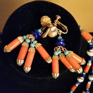 Vintage RARE Miriam Haskell Lawrence Vrba Egyptian Revival Scarab Necklace and Earring Set image 10