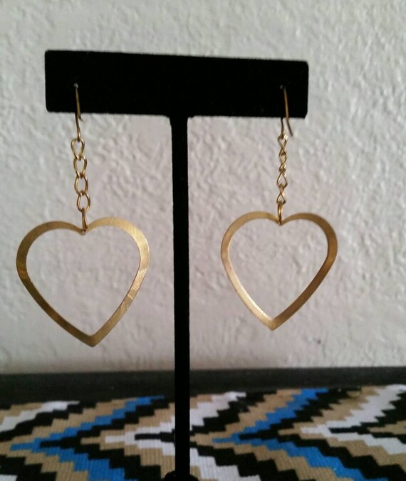 Vintage Sheet Metal Cut Out Dangling Heart Earrin… - image 10