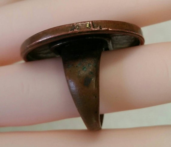 Vintage Bronze Clock Medallion Ring. Size 7 - image 6
