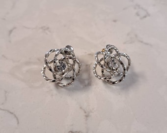 Vintage Atomic Rhinestone and Metal Pierced Earrings