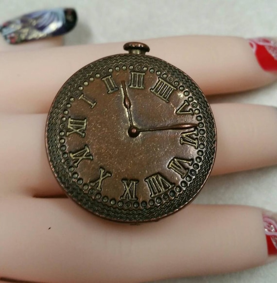 Vintage Bronze Clock Medallion Ring. Size 7 - image 1