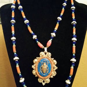 Vintage RARE Miriam Haskell Lawrence Vrba Egyptian Revival Scarab Necklace and Earring Set image 3