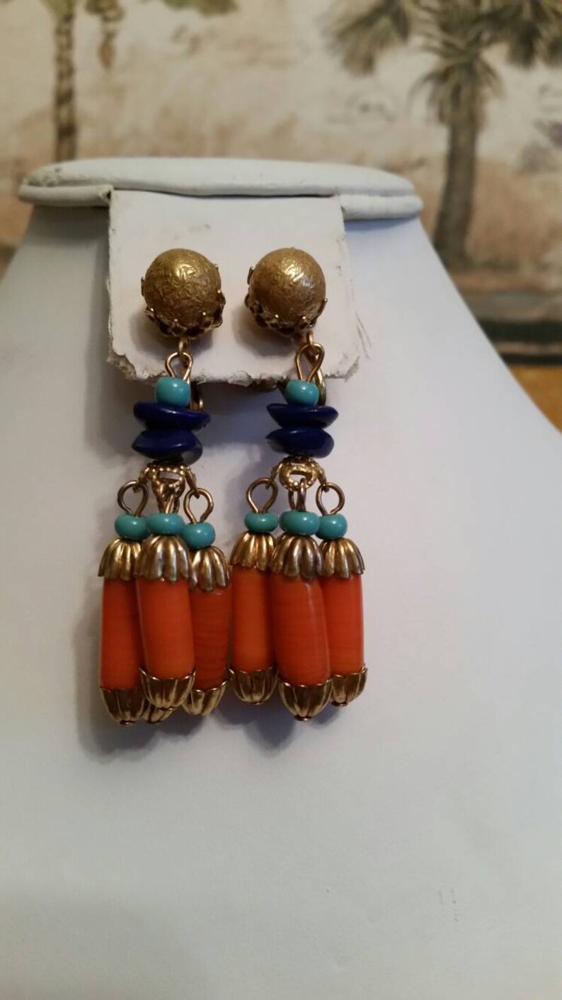 Vintage RARE Miriam Haskell Lawrence Vrba Egyptian Revival Scarab Necklace and Earring Set image 4