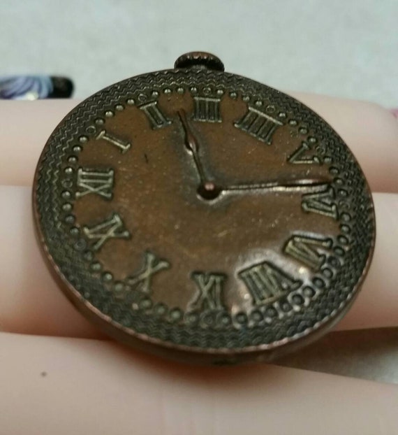 Vintage Bronze Clock Medallion Ring. Size 7 - image 10