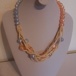 Vintage Monet Peach and Blue Plastic Bead Necklace