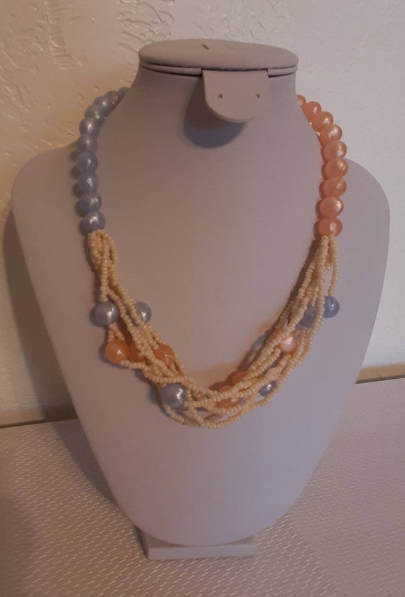 Vintage Monet Peach and Blue Plastic Bead Necklace