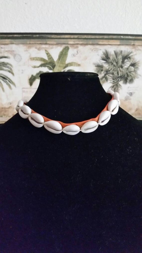 Vintage Hand Crafted Cowrie Shell Leather Choker, 