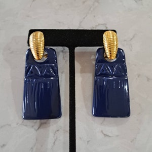 Vintage Blue Lucite Tiki Door Knocker French Clip Earrings