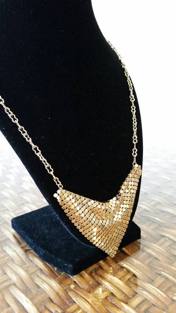 Vintage Hobe Goldtone Triangular Metal Mesh Bib N… - image 2