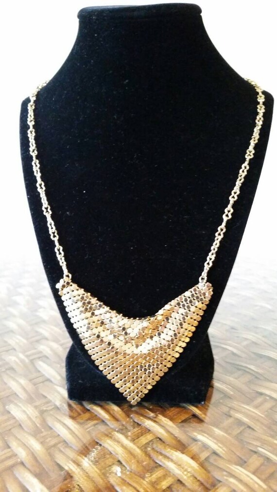 Vintage Hobe Goldtone Triangular Metal Mesh Bib N… - image 3