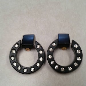 Vintage Wood and Rhinestone Door Knocker Clip On Earrings
