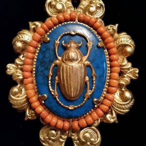 Vintage RARE Miriam Haskell Lawrence Vrba Egyptian Revival Scarab Necklace and Earring Set image 1