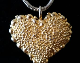 Vintage Goldtone Modernist  Textured Big Statement Heart  Necklace made in the USA