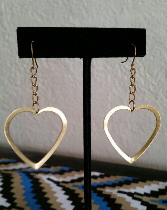 Vintage Sheet Metal Cut Out Dangling Heart Earrin… - image 7