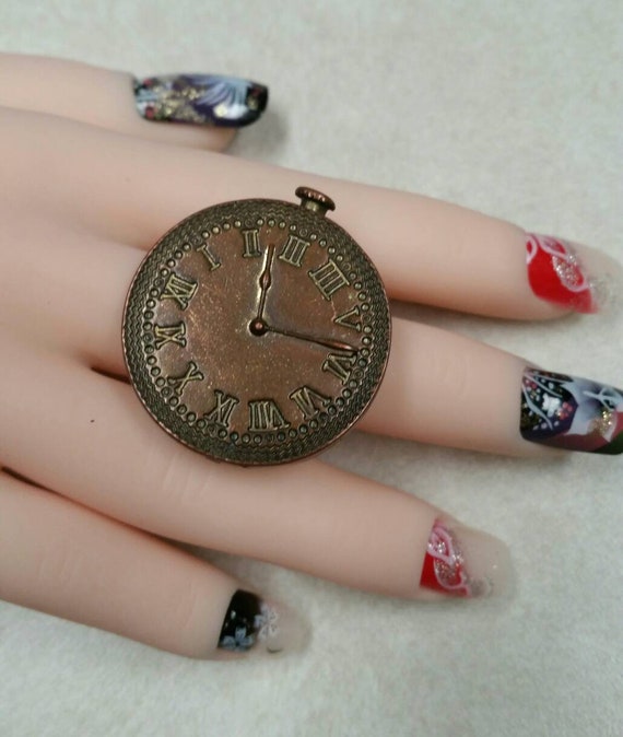 Vintage Bronze Clock Medallion Ring. Size 7 - image 3