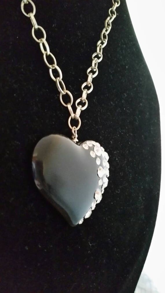 Vintage Lucite Black Heart with Clear Embedded Rh… - image 5