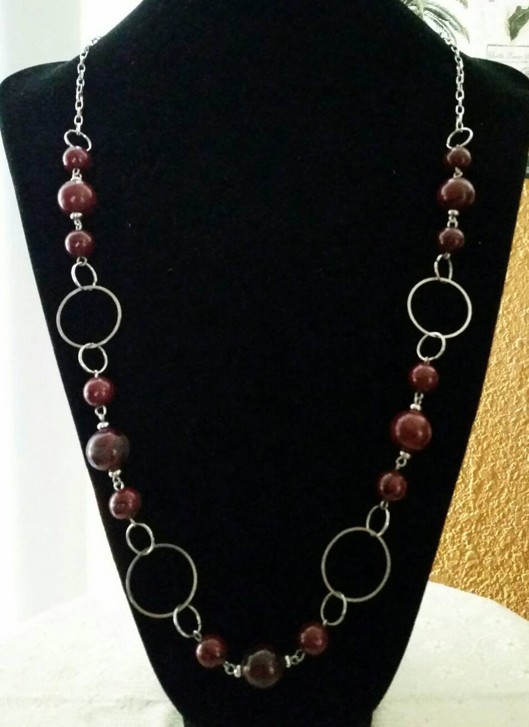 Vintage Hoop and Teak Wood Bead Necklace Etsy