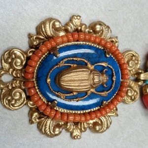 Vintage RARE Miriam Haskell Lawrence Vrba Egyptian Revival Scarab Necklace and Earring Set image 2