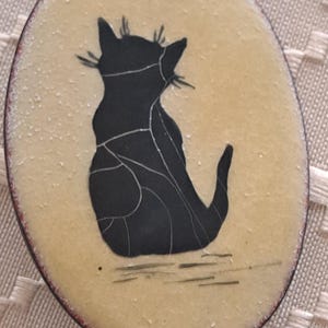 Vintage Enamel Cat Copper Brooch