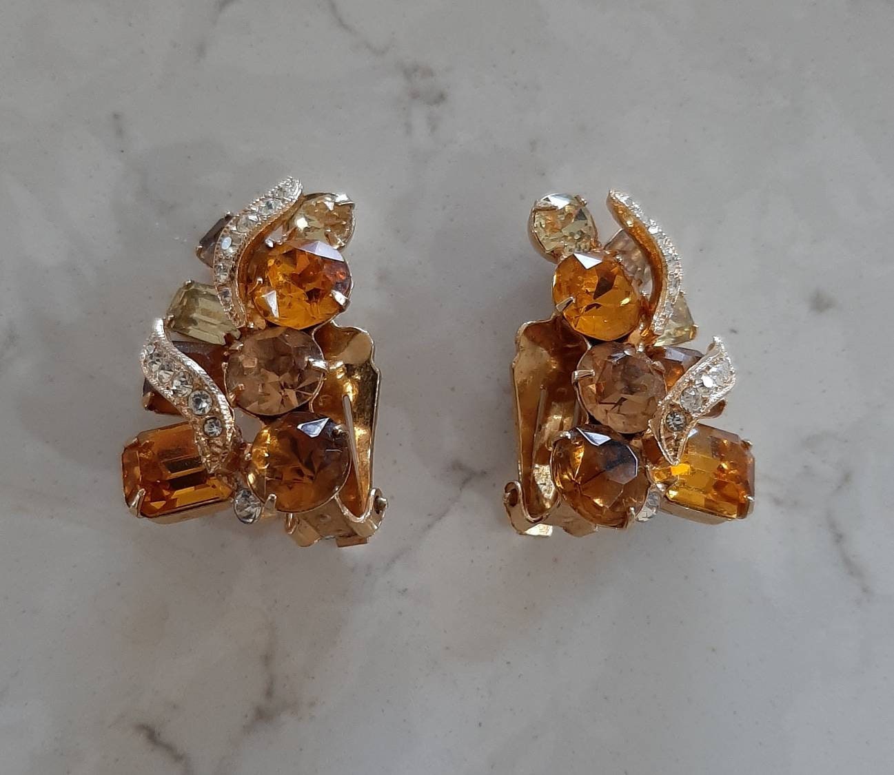 Vintage Eisenberg Amber and Topaz Clip on Earrings - Etsy