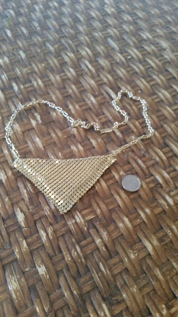 Vintage Hobe Goldtone Triangular Metal Mesh Bib N… - image 4