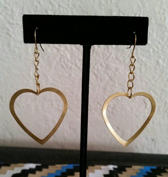 Vintage Sheet Metal Cut Out Dangling Heart Earrin… - image 4