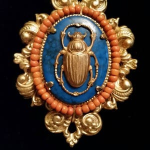 Vintage RARE Miriam Haskell Lawrence Vrba Egyptian Revival Scarab Necklace and Earring Set image 6