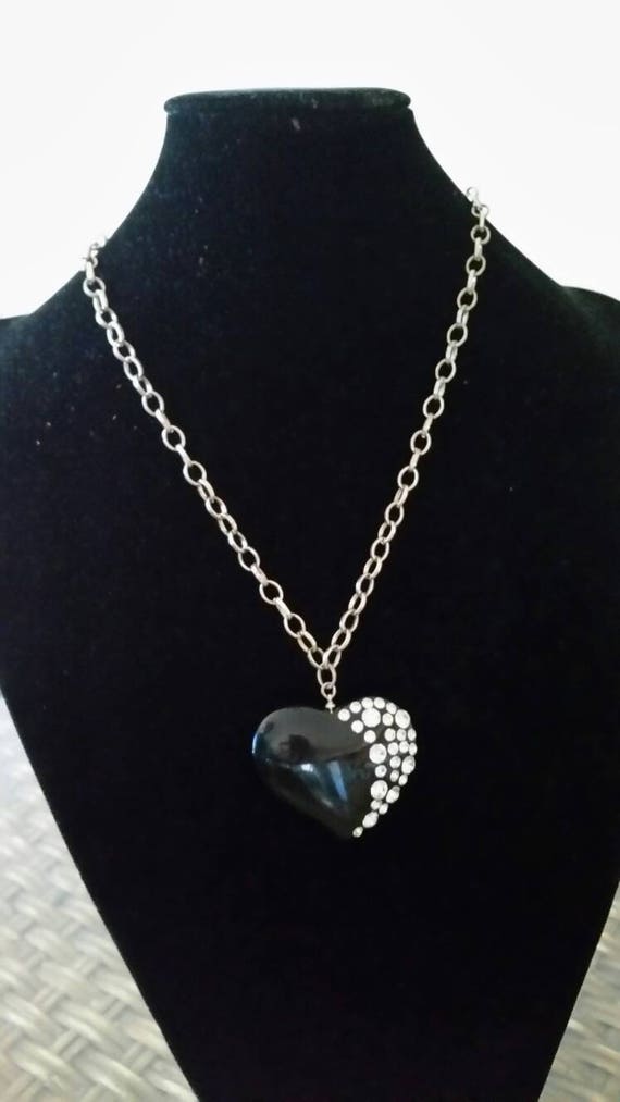 Vintage Lucite Black Heart with Clear Embedded Rh… - image 3