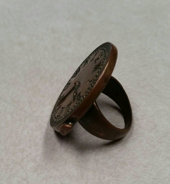 Vintage Bronze Clock Medallion Ring. Size 7 - image 7