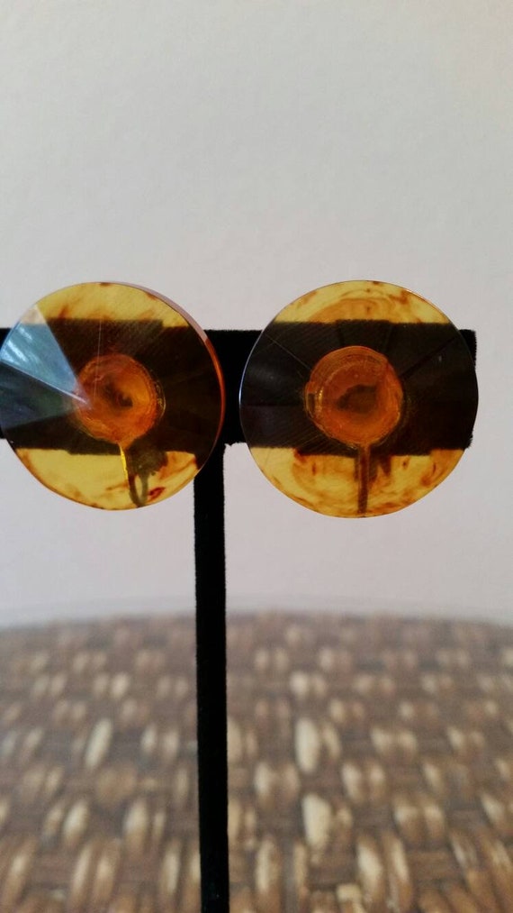 1950's Faux Tortoise Shell Faceted Lucite Clip On 